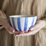 Begonia Striped Stoneware Bowl 14cm - Blue