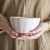Begonia Striped Stoneware Bowl 14cm - Pink