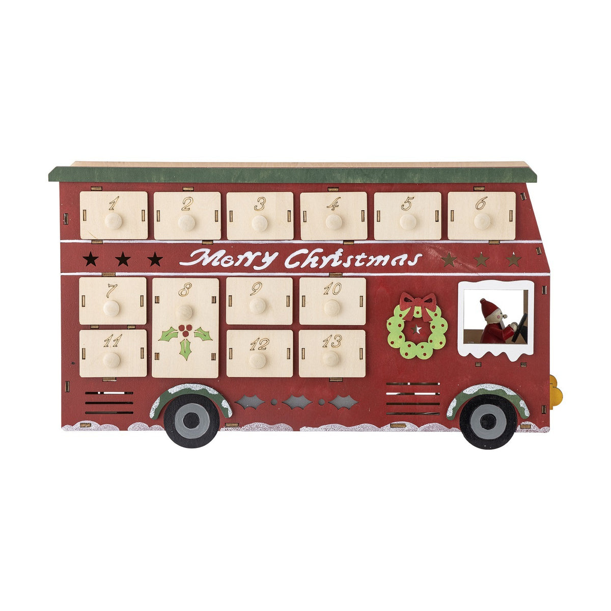 Edward Double-Decker Bus Wooden Advent Calendar with Light - Red
