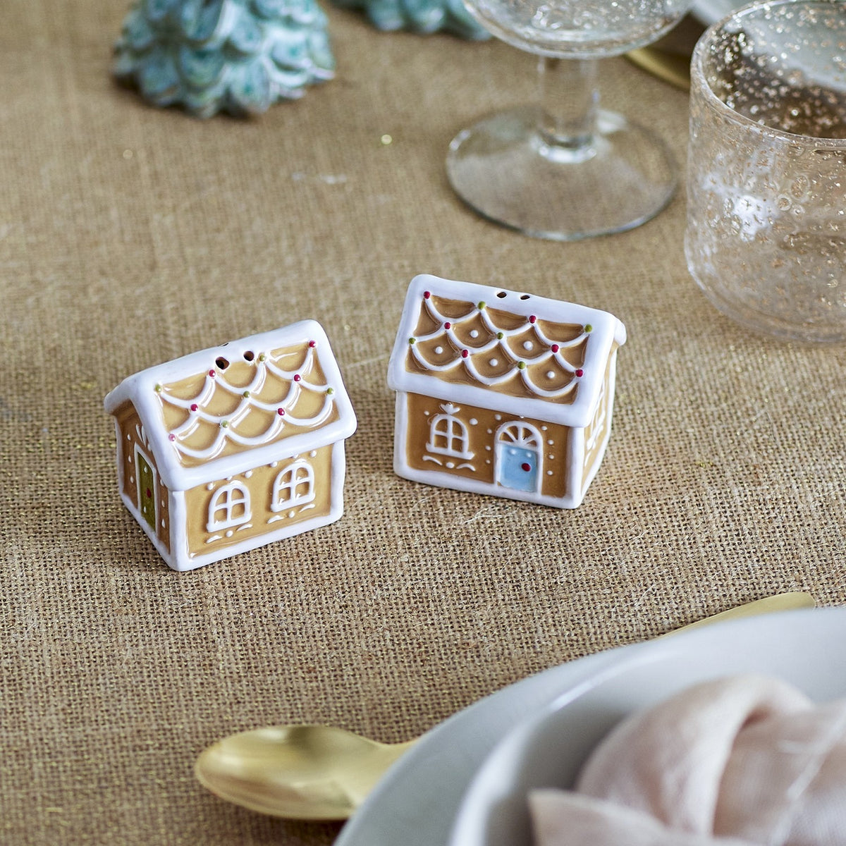 Ginnie Ceramic Christmas Salt & Pepper Shakers Set of 2 - Brown
