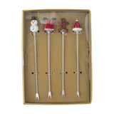 Misa Glass-Handled Christmas Cocktail Forks Set of 4 - Multi