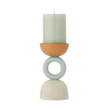 Loretta Speckled Resin Tealight Holder in multicoloured finish, with a terracotta bowl, sage ring, and speckled dome base holding a pillar candle, shown on a white background.
