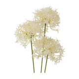 Allium Artificial Stem in white with three globe-shaped flowerheads of star-shaped florets on green stems, shown against a plain white background.