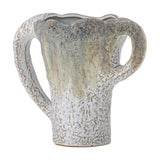 Ledger Speckled Stoneware Vase 21cm in white with a wavy rim, two different-sized loop handles, and a mottled, textured finish, shown on a plain white background.