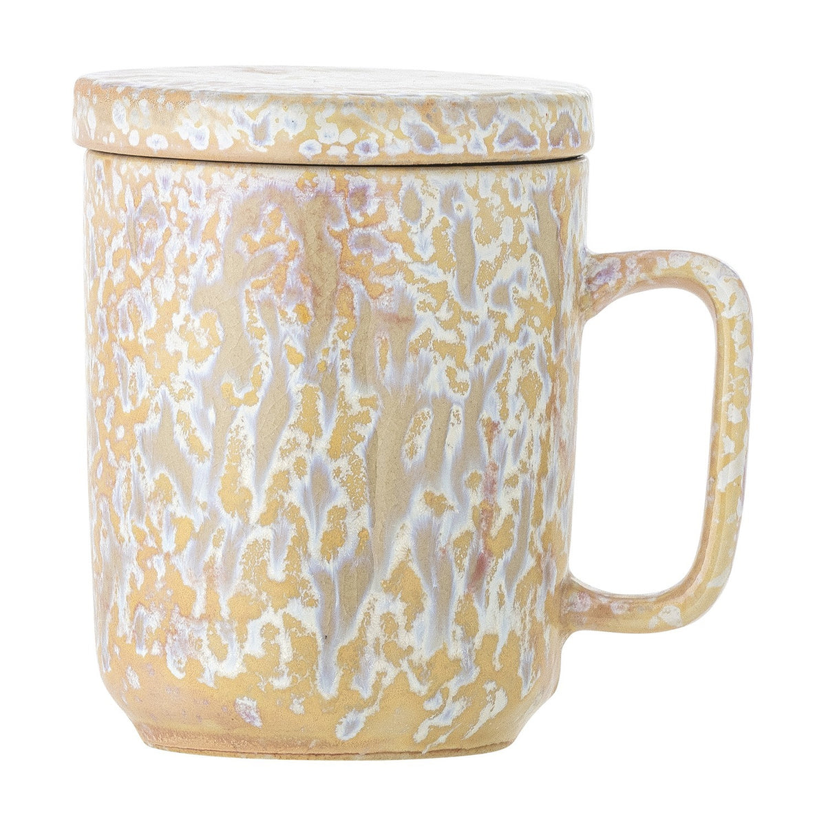 Yuma Beige Stoneware Tea Mug with Lid & Strainer 250ml - Multi