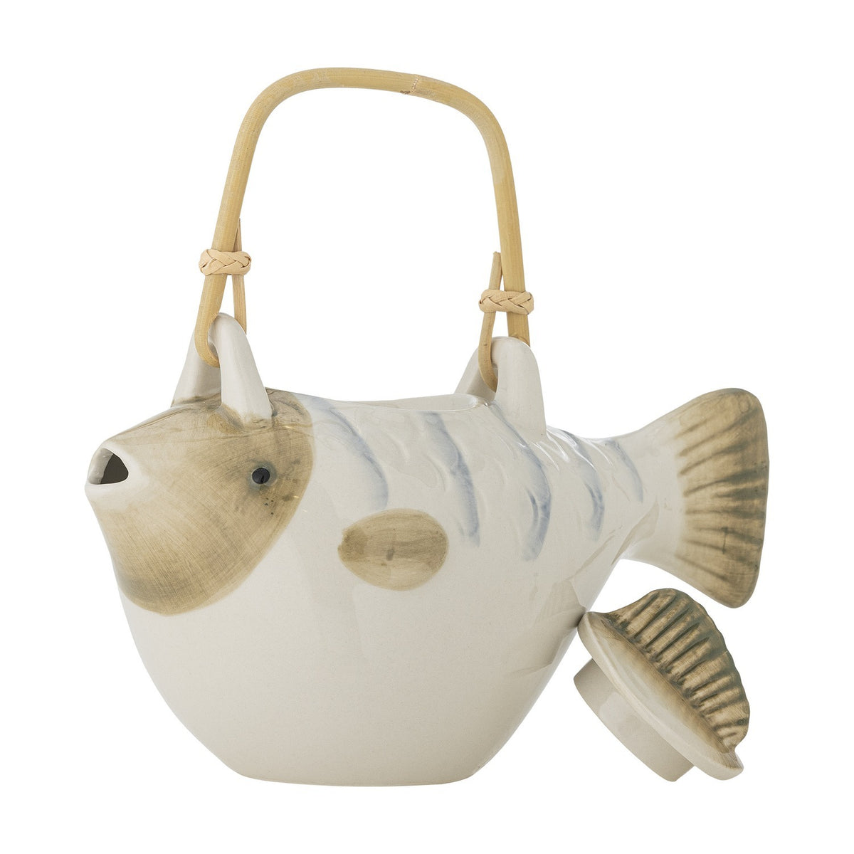 Wrenna Fish Stoneware Teapot with Strainer 800ml - Cream