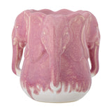 Pontus Stoneware Vase in pink, 15.5cm, with ceramic elephant heads forming the ring-shaped body and a wavy rim, shown on a plain white background.