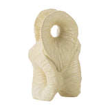 Fabien Stoneware Ornament in cream, a sculptural piece with folded, ribbon-like forms and two open centres, finely carved radiating lines, shown on a plain white background.