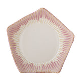 Pentagon-shaped stoneware bowl, 28cm, with a plain cream centre and ridged pink striped pattern radiating to the scalloped rim, shown on a white background.