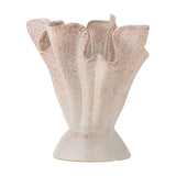 Plier Stoneware Vase 29cm in Pink, with fabric-like folded walls fanning into a wavy rim above a flared foot, speckled ceramic finish, on a plain white background.
