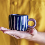 Nini Striped Stoneware Cup 100ml - Blue