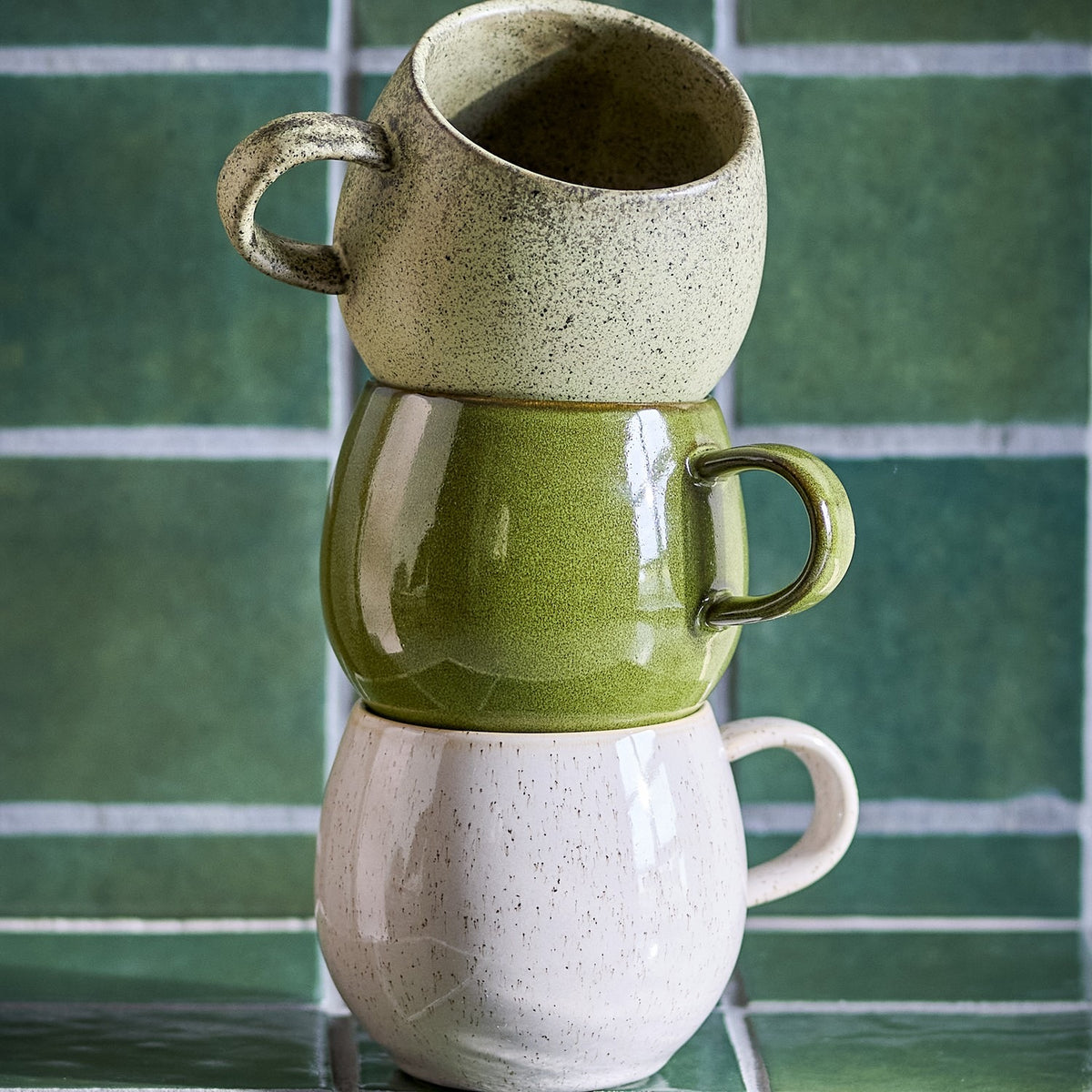 Addison Speckled Stoneware Mugs 500ml Set of 3 - Green