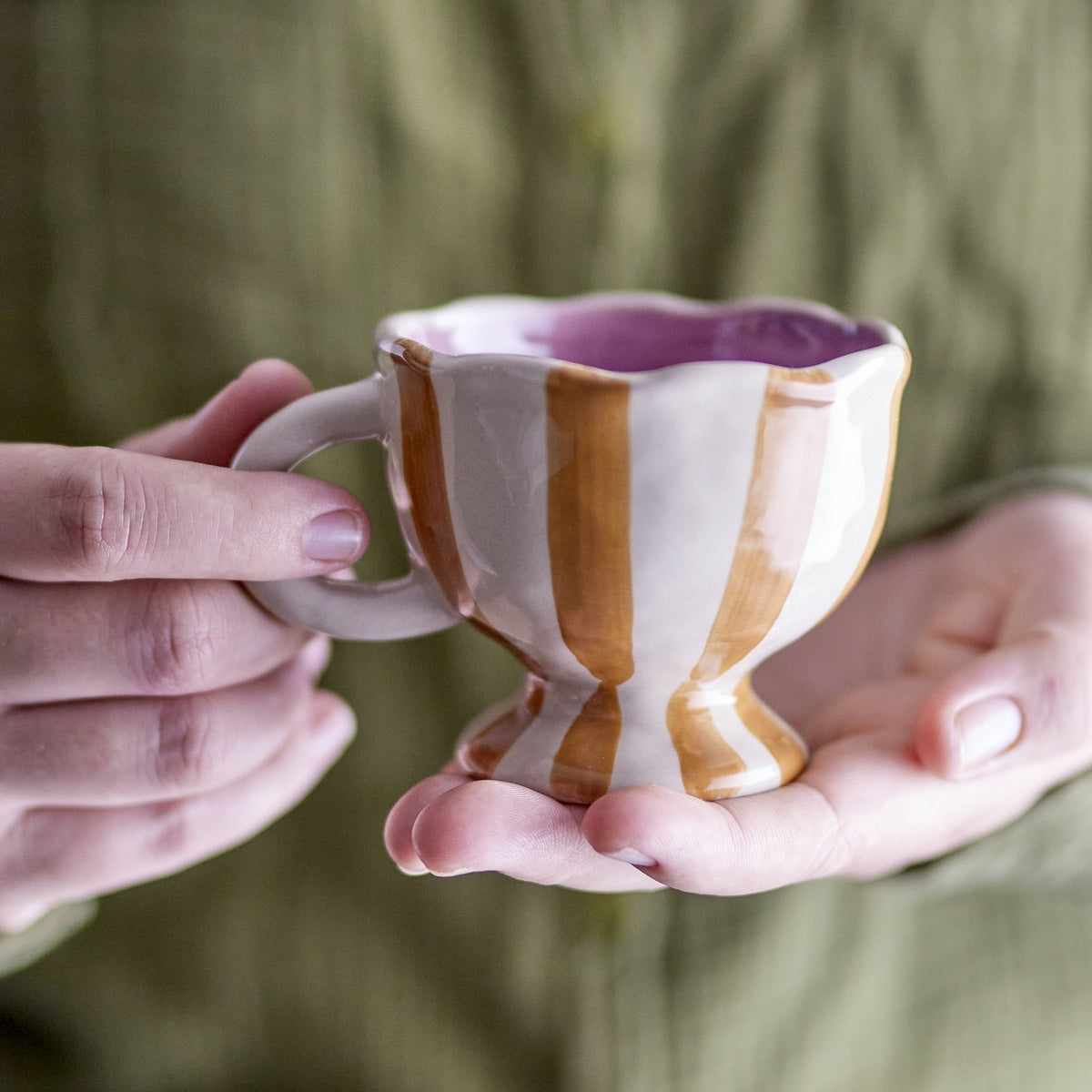 Willa Brown Striped Stoneware Cup 215ml - Multi