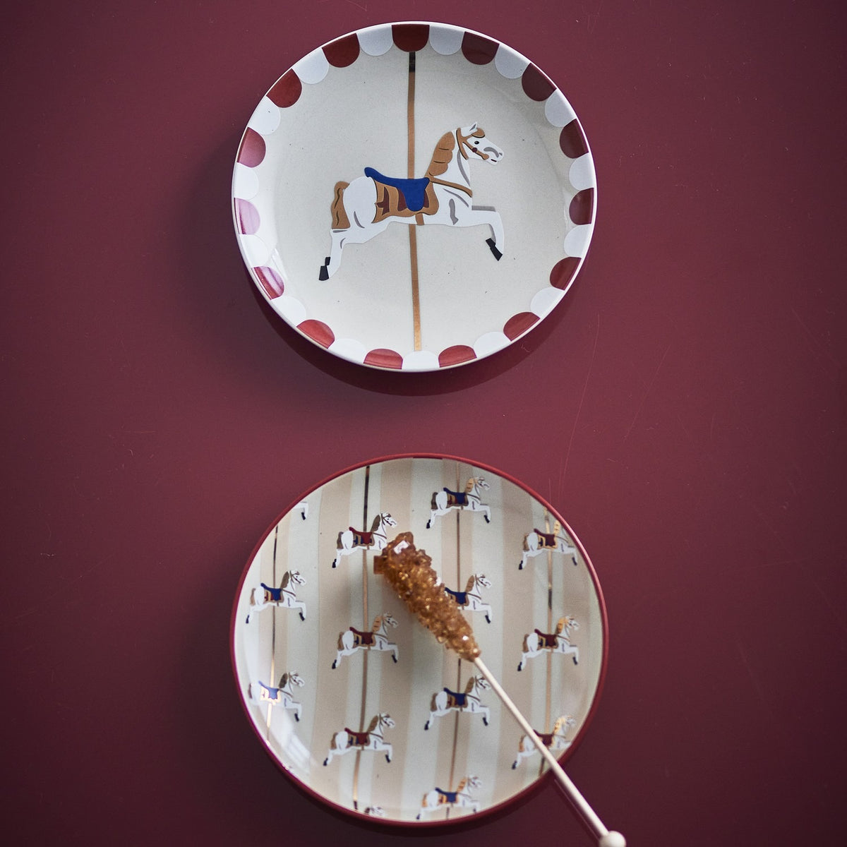Merry-go-round Stoneware Christmas Plates Set of 2 - Multi