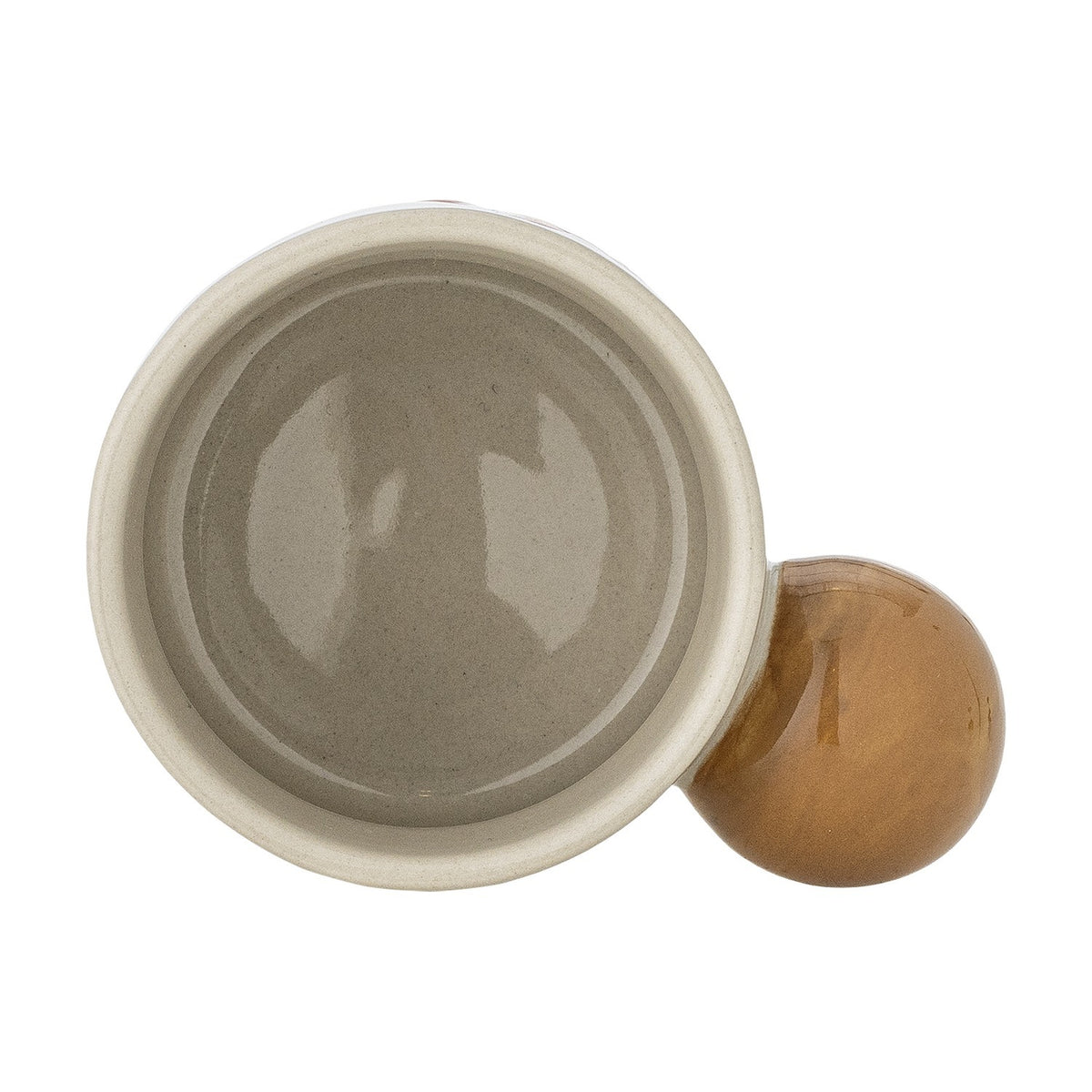 Top-down view of the Colorine Stoneware Cup 155ml, showing its glazed grey interior and round ball handle in amber, set on a white background.