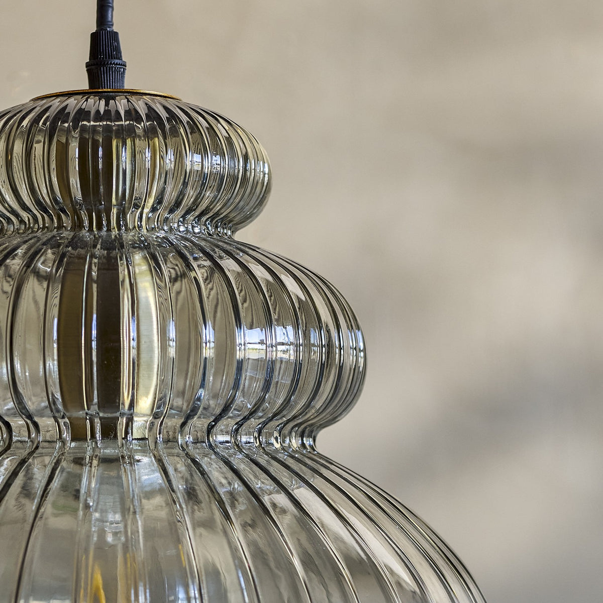 Sybia Ribbed Glass Pendant Light - Grey