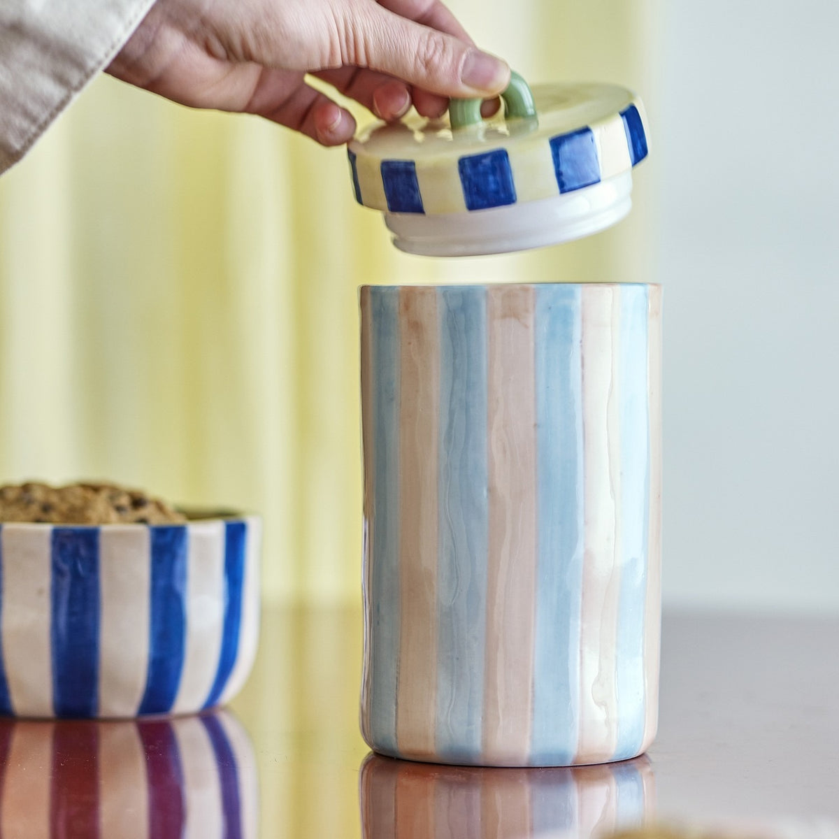 Phoenix Striped Stoneware Storage Jar with Lid 500ml - Multi