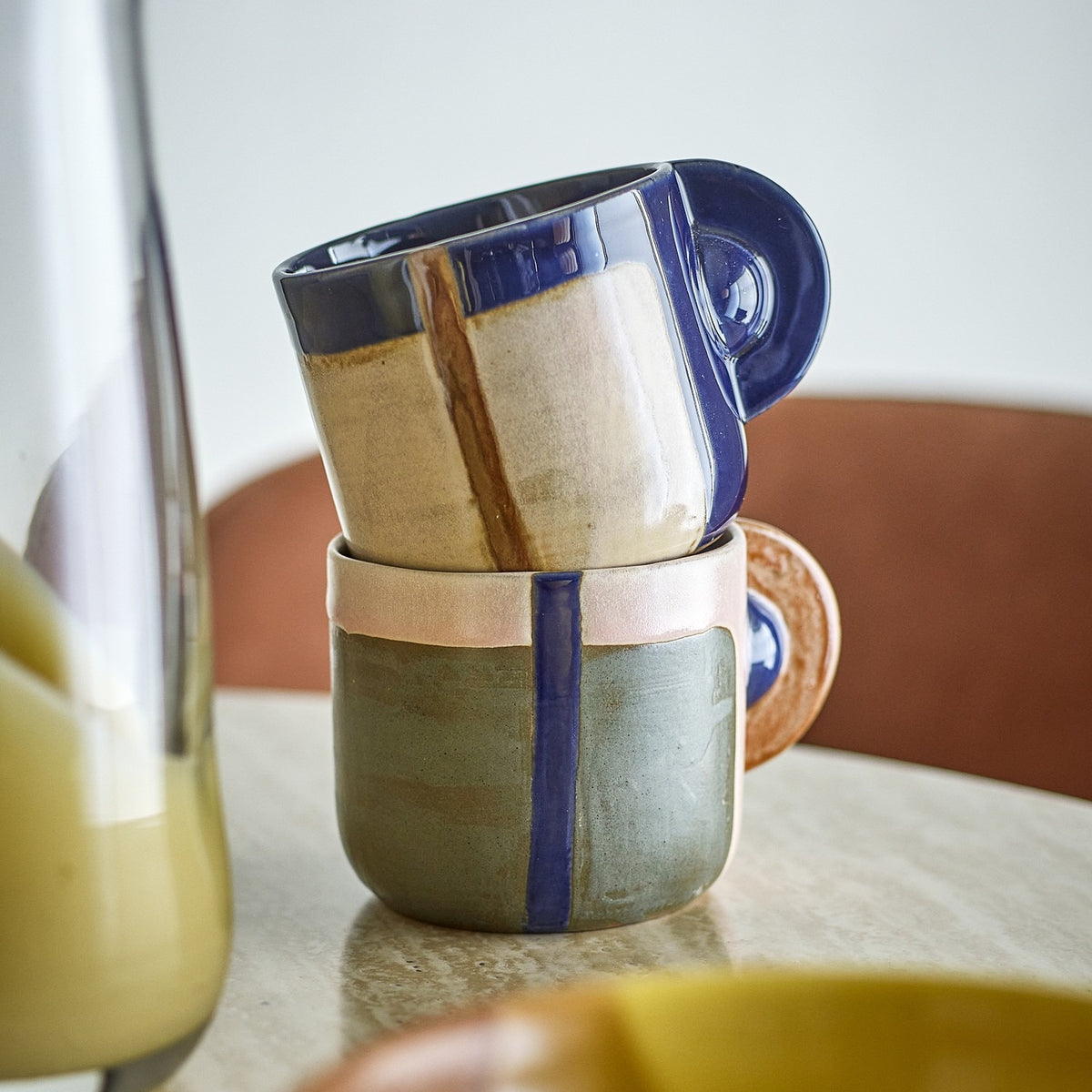 Bolivia Geometric Stoneware Cups 350ml Set of 2 - Multi