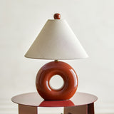 Panja Stoneware Table Lamp with Linen Shade - Rust