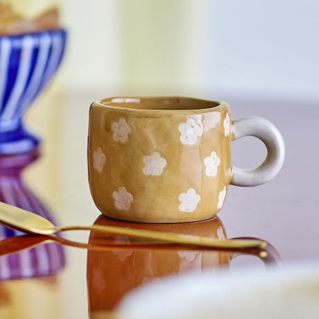 Nini Floral Stoneware Cup 100ml - Brown