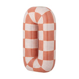 Mae Ceramic Vase 32cm in Orange, a tall looped dolomite vase with an orange and white check pattern bending into wedges at the curves, shown on a plain white background.