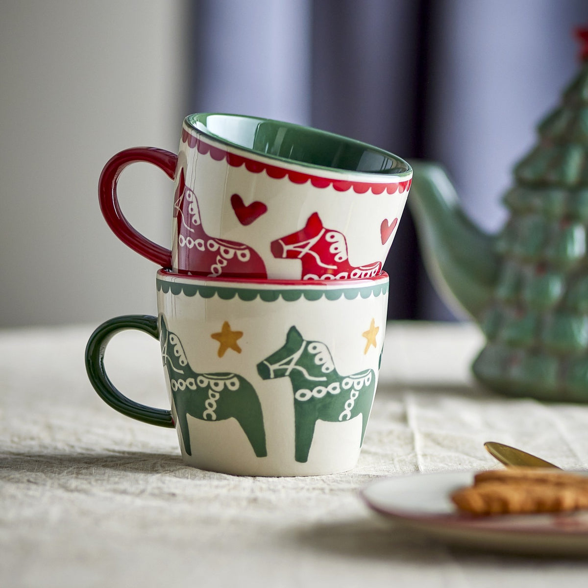 Siffer Star Stoneware Christmas Mugs 300ml Set of 2 - Multi