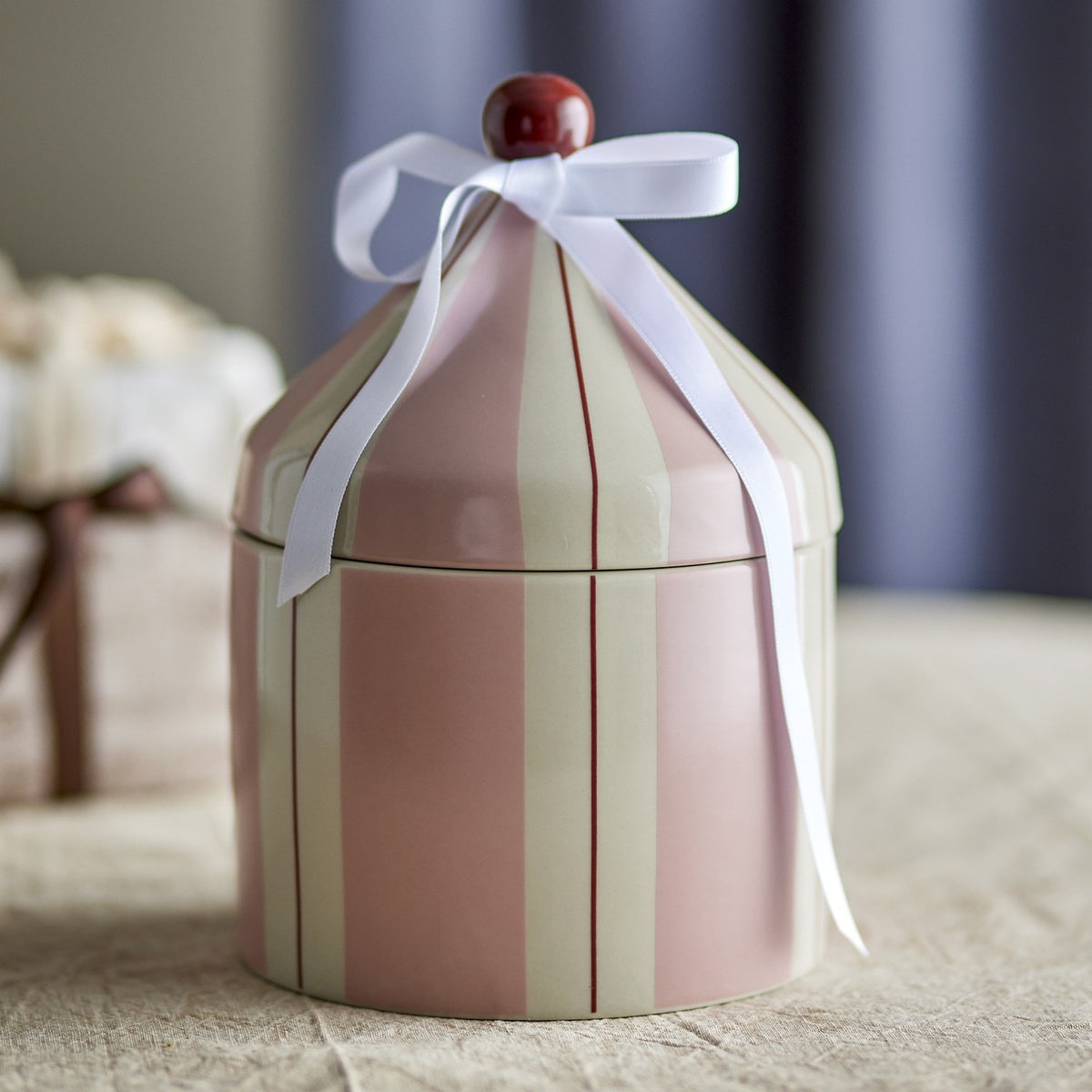 Cimmi Striped Stoneware Storage Jar with Lid 1150ml - Pink