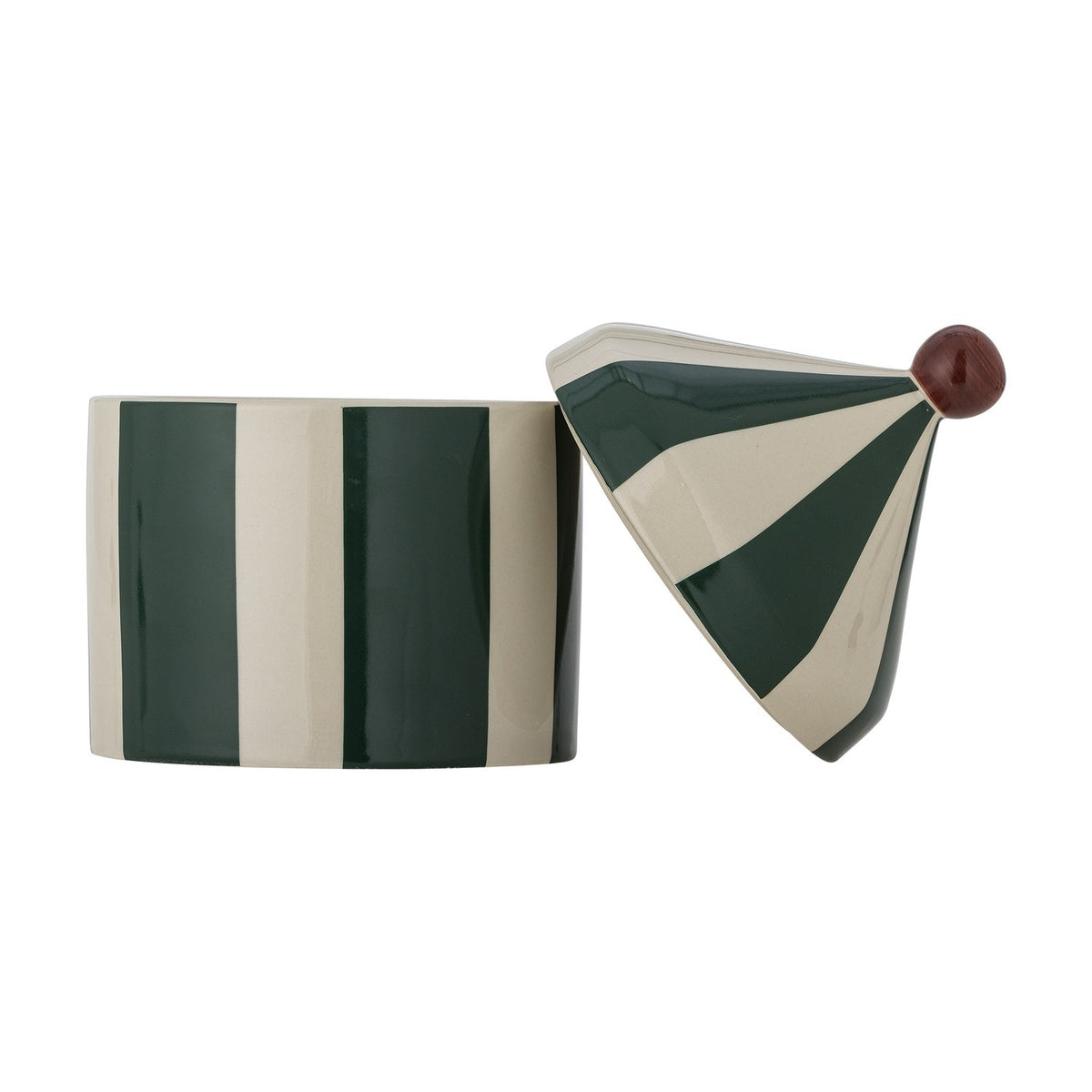 Cimmi Striped Stoneware Storage Jar with Lid 1150ml - Green