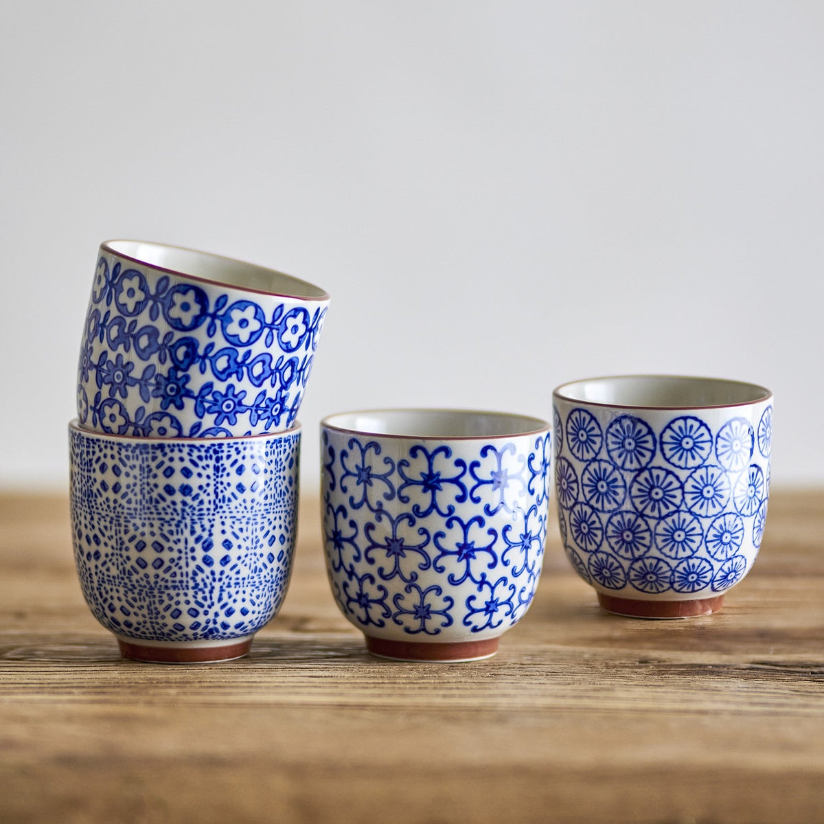 Karine Floral Stoneware Cups 150ml Set of 4 - Blue
