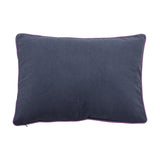 Polivia Cotton Cushion in navy with contrast purple piping shown from the plain reverse side, rectangular cotton cover on a white background.