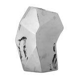 Dimona Stoneware Vase 23cm in silver, faceted geometric form with a tilted opening and mirror-like reflective finish, shown on a plain white background.