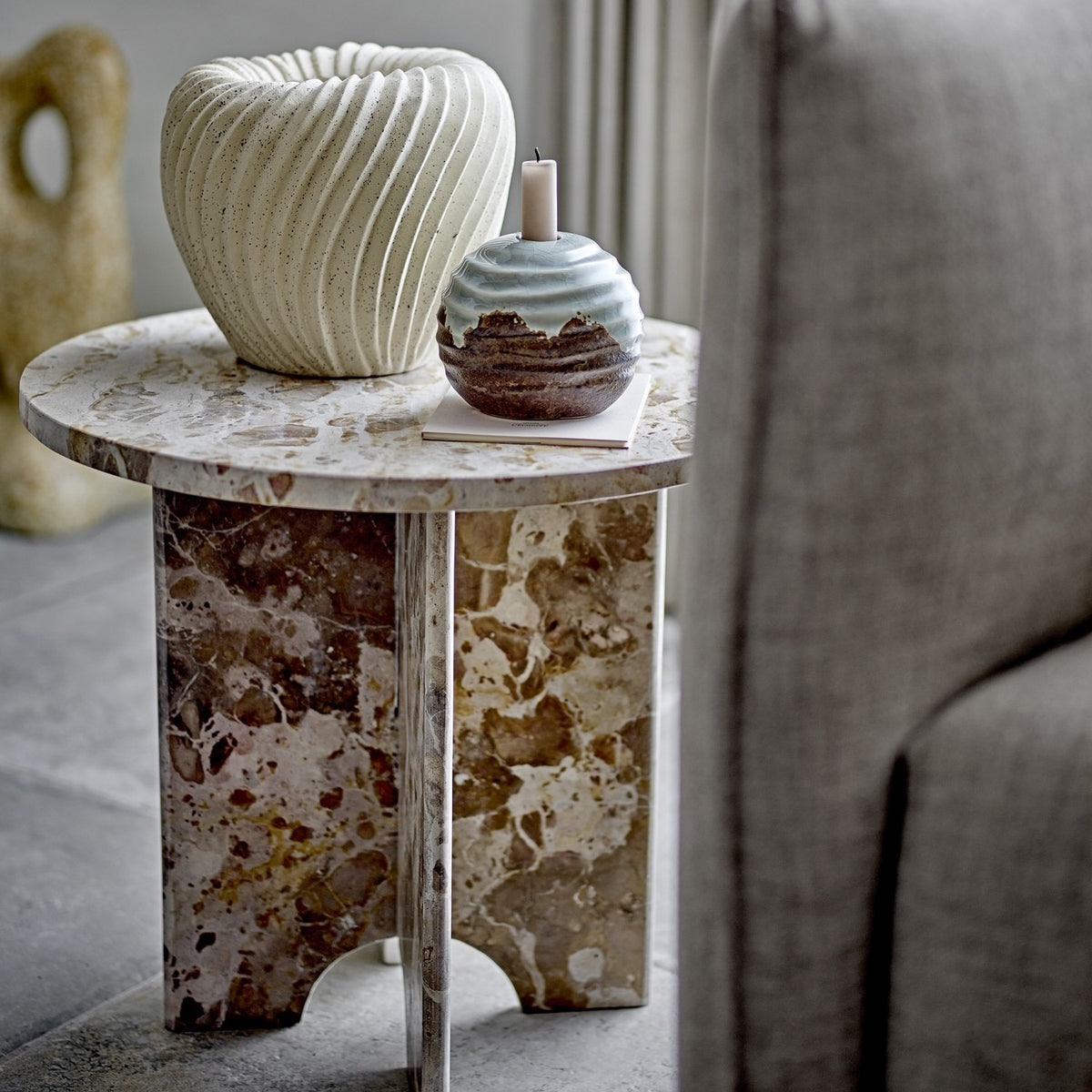 Jasmia Round Marble Side Table - Beige