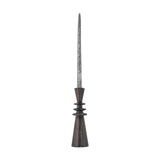 Armel Wooden Candle Holder 26cm in black mango wood, featuring a tall cone base, three stacked flat rings, and a smaller cone top holding a tapered candle, shown on a plain white background.