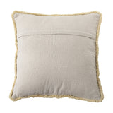 Poirino Cotton Cushion in Pink, showing the plain beige back with fringed edging and a centre zip opening, photographed on a white background.