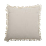 Pogni Floral Cotton Cushion in Natural, square 100% cotton cover with plain back, concealed closure, and loose fringe trim on all edges, shown against a white background.