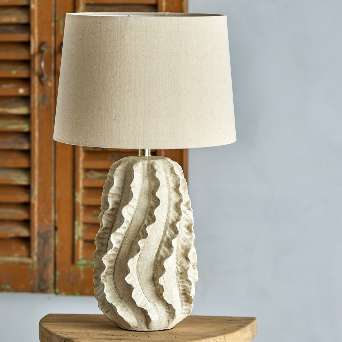 Natika Stoneware Table Lamp with Linen Shade - Beige