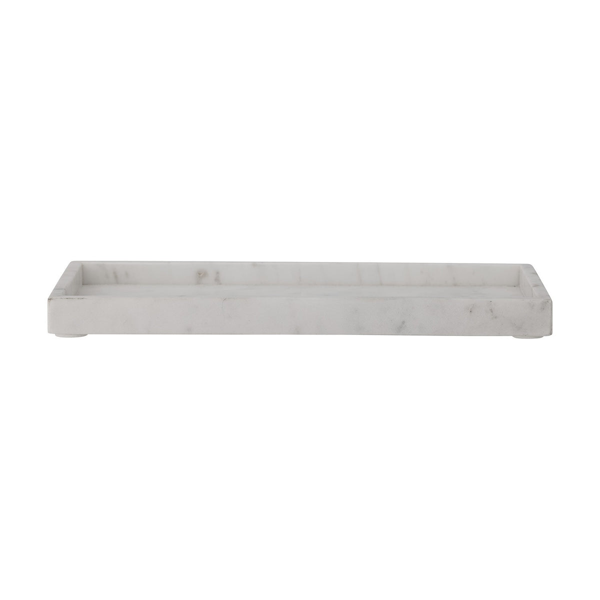 Majsa Marble Tray 38x18cm in white, a long narrow rectangular tray with raised rim and soft grey veining, shown against a plain white background.