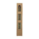 Ponza LED Candles Pack of 2 in green, tall spiral-twist taper design with fluted base, shown in kraft packaging on a plain white background.