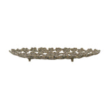 Micha Aluminium Tray in brass, an oval footed dish with an open lattice of layered flower shapes, shown on a plain white background.