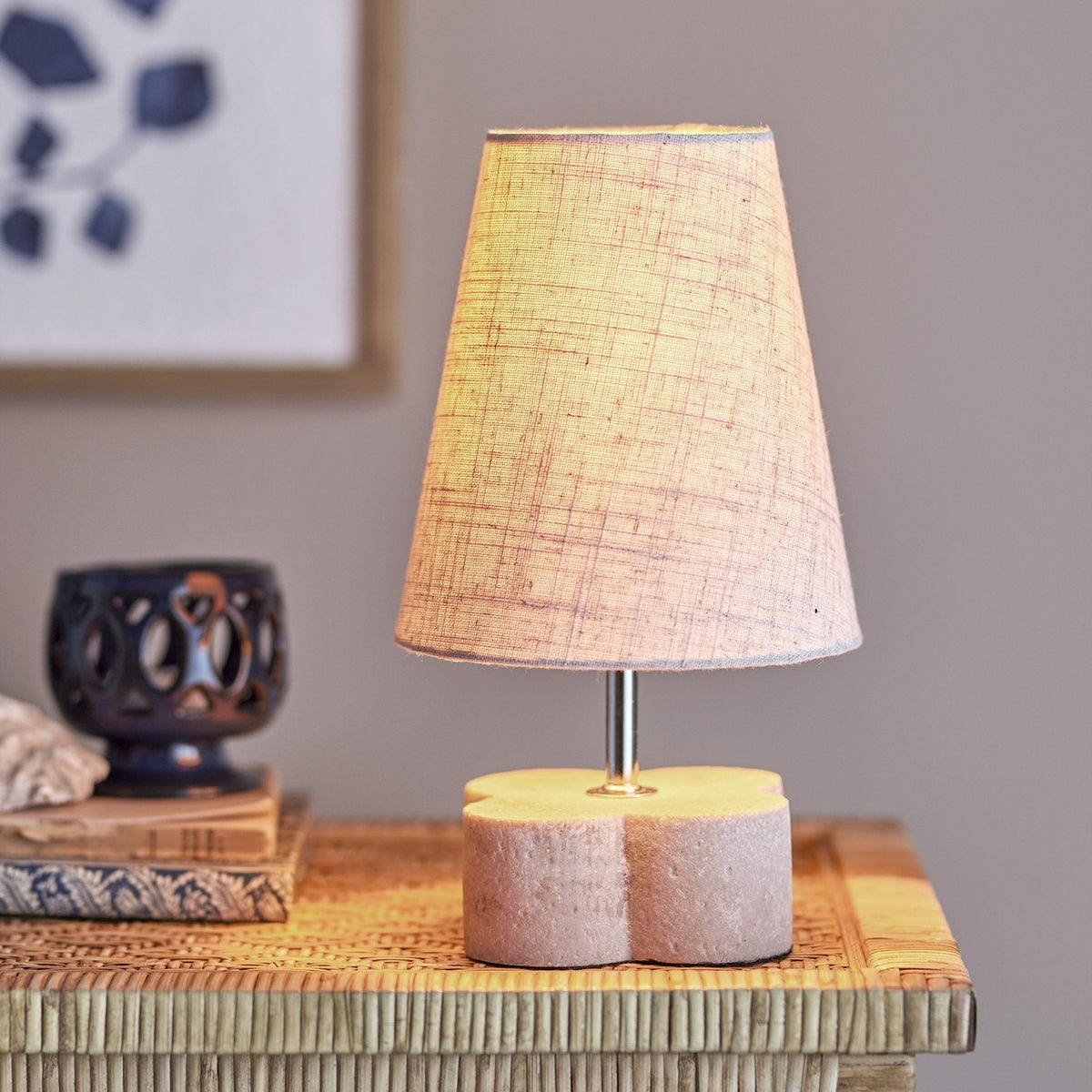 Foglio Resin Table Lamp with Linen Shade - Beige