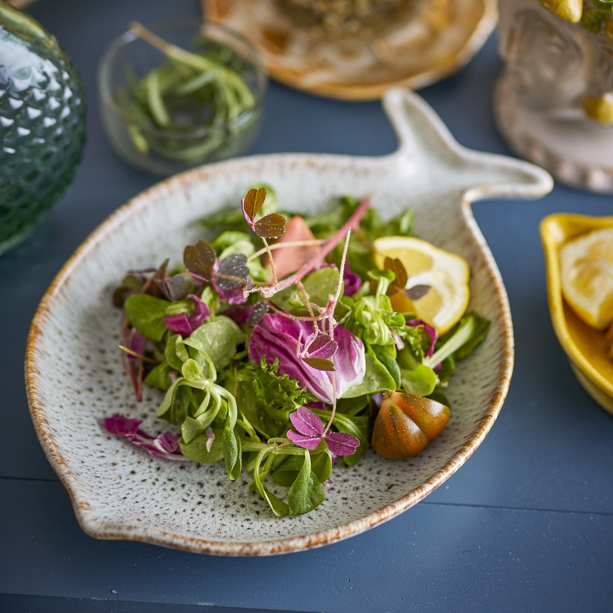 Fleur Fish Stoneware Platter - White