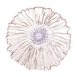 Mariko Flower Glass Bowl 31cm in pink, shaped like a bloom with ridged petal grooves, a ruffled wavy rim, and a beaded ring around a textured centre, on a white background.