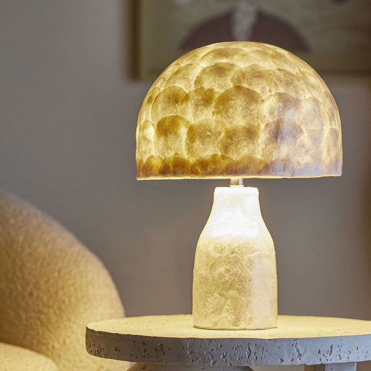 Adria Mother of Pearl Table Lamp with Bamboo Shade - Pearl