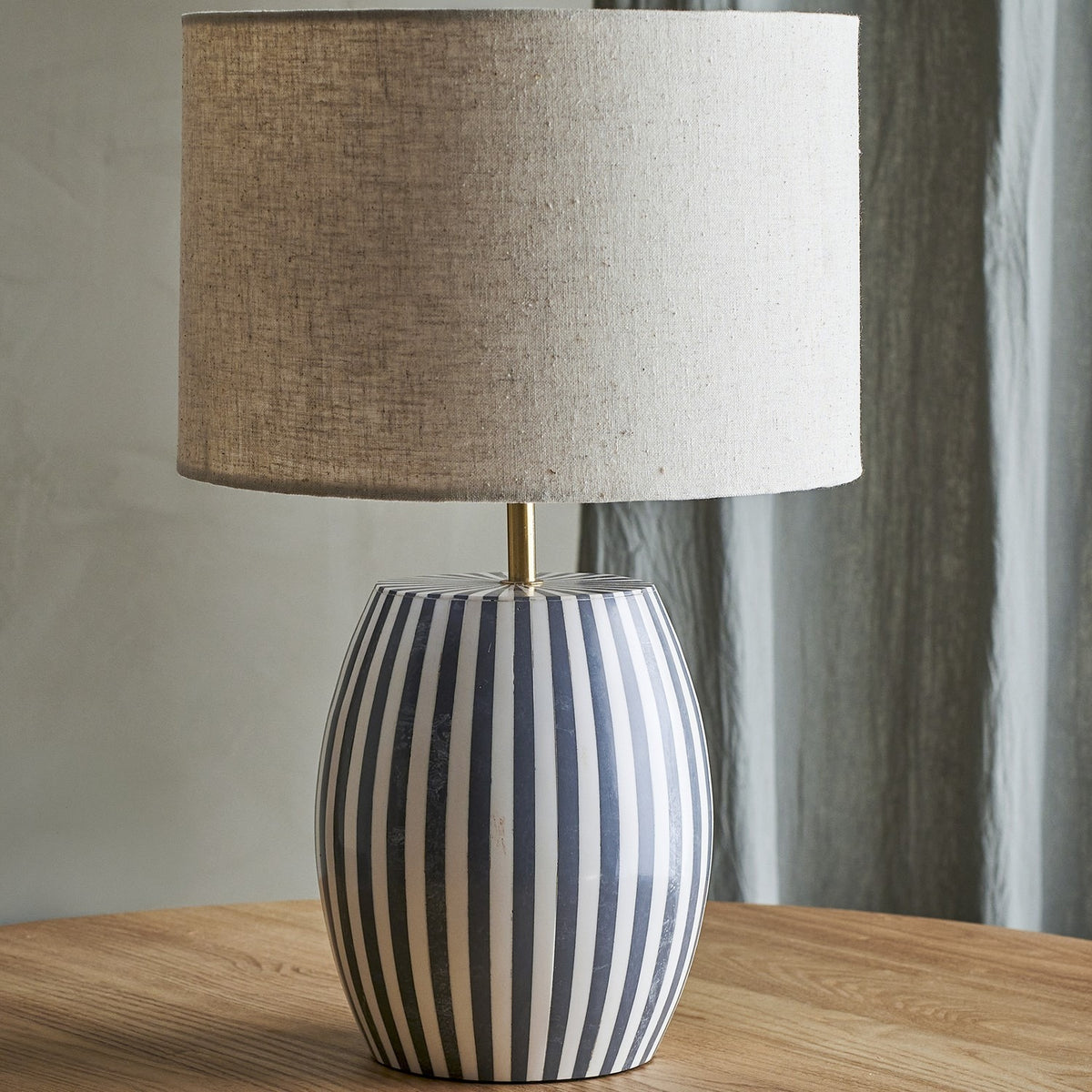 Tali Striped Iron Table Lamp with Linen Shade - Multi
