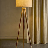 Etienne Wooden Floor Lamp with Linen Shade - Brown