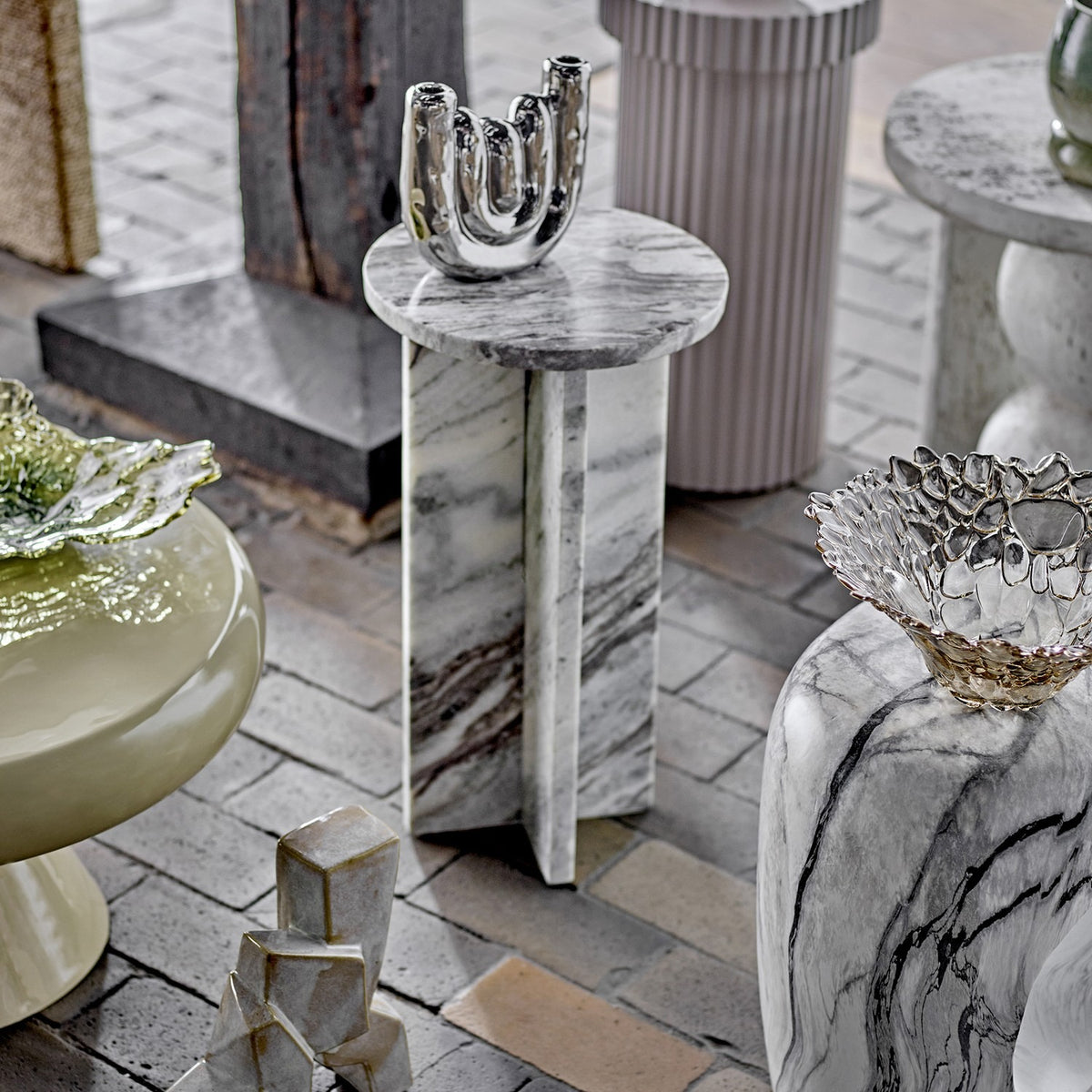 Jasmia Round Marble Side Table - Grey