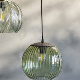 Sybia Ribbed Glass Pendant Light - Green