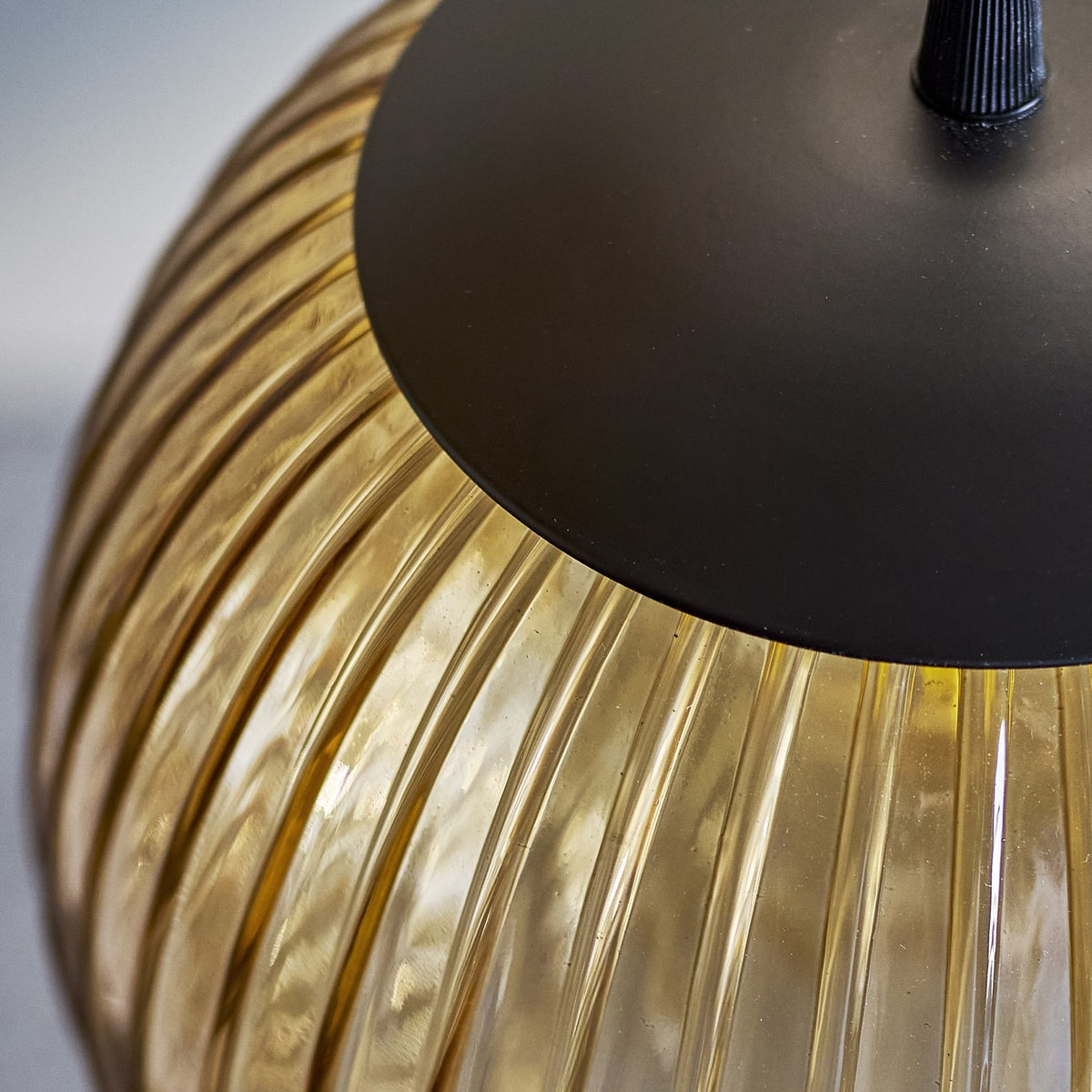 Sybia Ribbed Glass Pendant Light - Amber