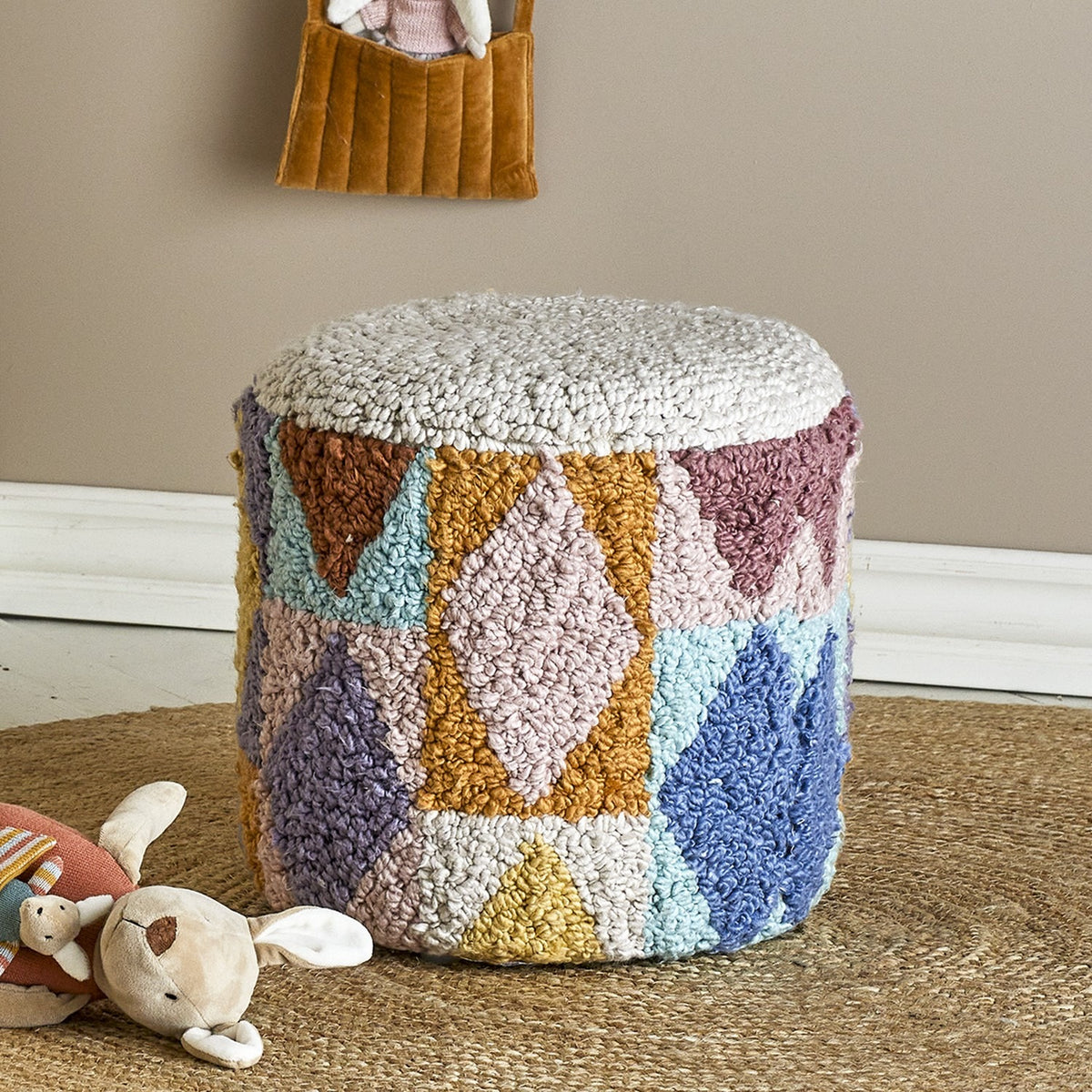Miaki Geometric Cotton Pouffe - Multi