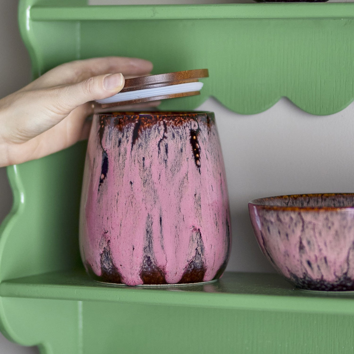 Rayen Stoneware Storage Jar with Lid 980ml - Pink